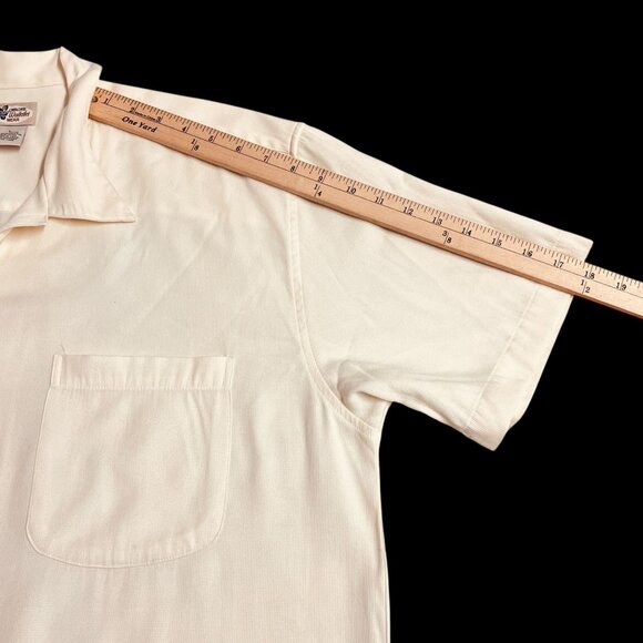 Vintage Cherokee Waikiki Wear Men's L Tan Rayon Camp Shirt Guitar Embroidery - Picture 12 of 13